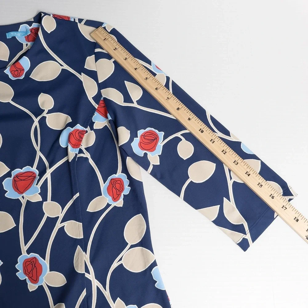 J McLaughlin Catalyst Sheath Dress Large Navy Floral Catalina Cloth Pockets